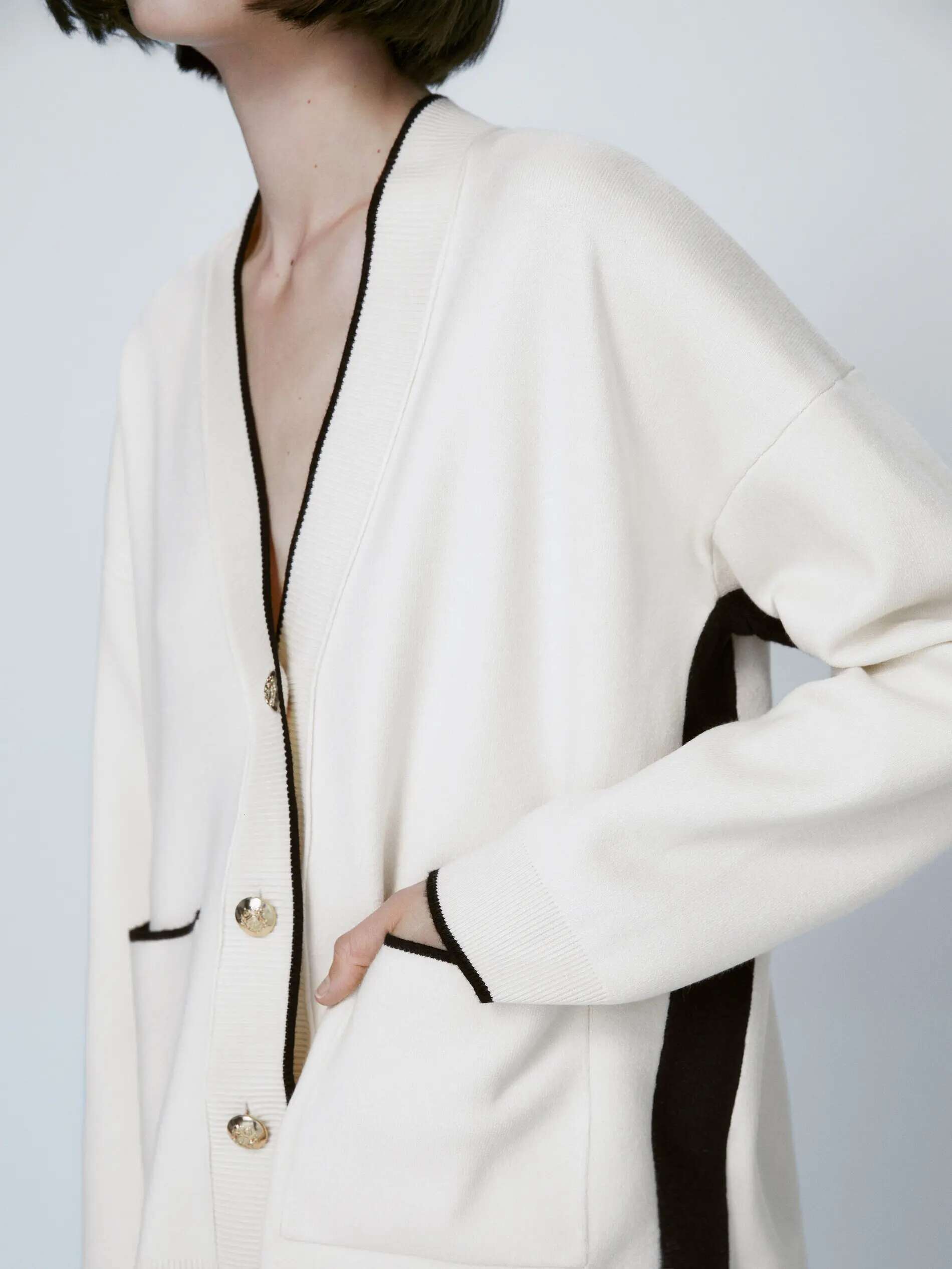 Ethereal MD 2025 Massidutti Spring New Style Of Slim-Fit Patchwork Design Pocket Temperament Women's Knit Cardigan Sweater