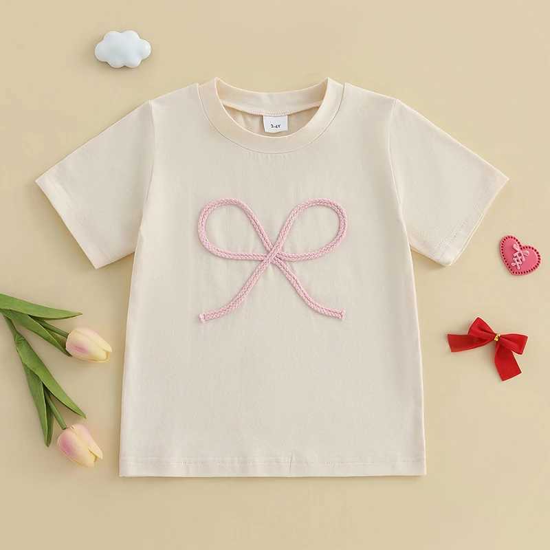 Toddler Baby Girls Summer T Shirts Short Sleeve Round Neck Bow Embroidery Tops Kids Baby T-Shirts Children Tee TopsT250306