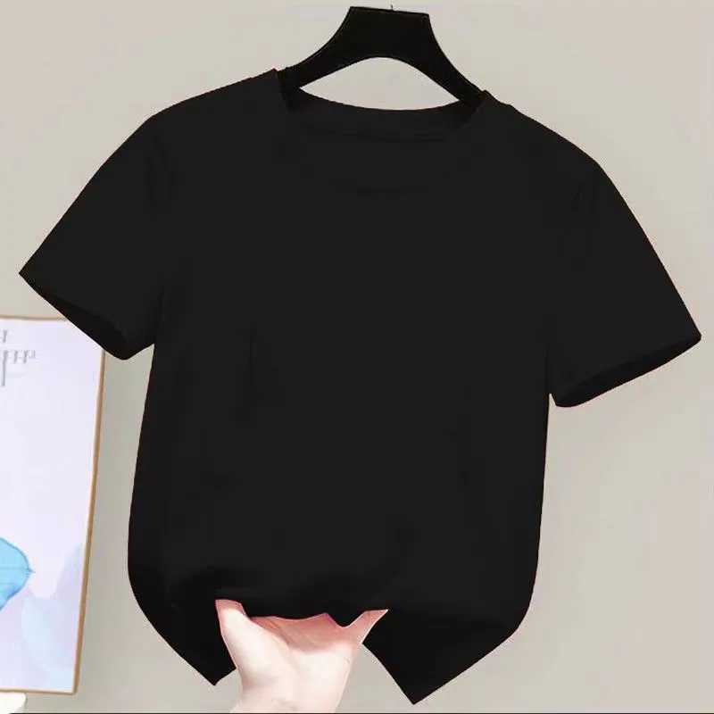 180gsm Fabric 100% Cotton Children Boy Girl T shirt 2024 New Summer Women Short Sleeve T-Shirt Cute Style White Solid Color TopsT250306
