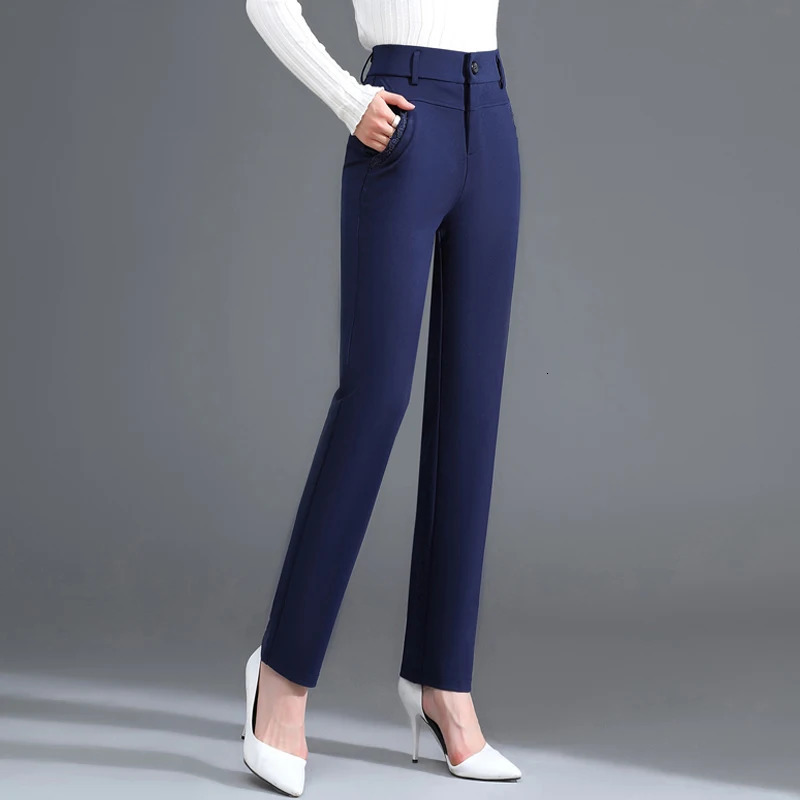 Blue High Waist Straight Tube Pants Womens Loose Spring Autumn Narrow Fit Slim Drop Feel Suit Plus Size Long M5XL 250306
