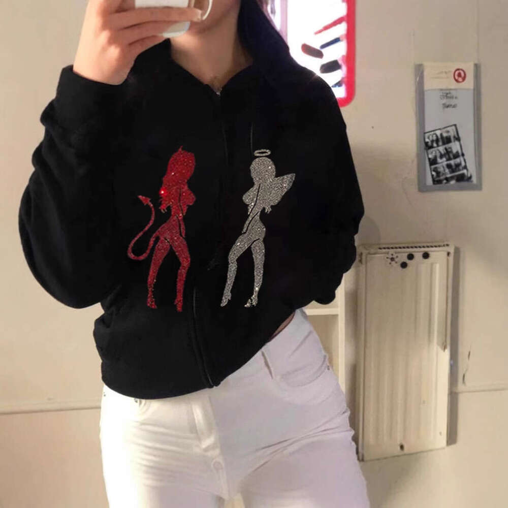 Angel hot stamping new zipper jacket for men and women loose oversized couple cardigan sweatshirt gift for man