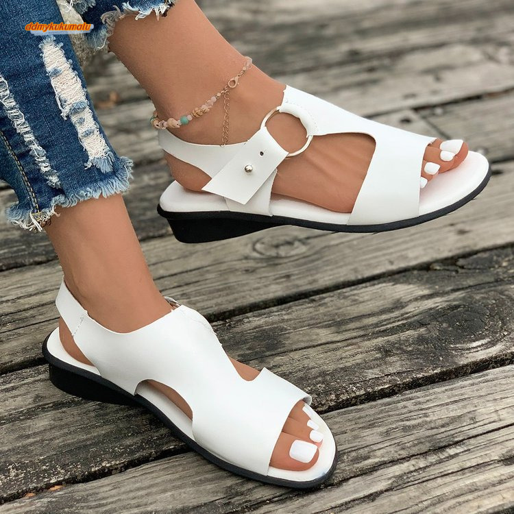Large size minimalist circular flat bottomed fish mouth sandals 2025 summer new open toe beach women's shoes #ddmykukumalu