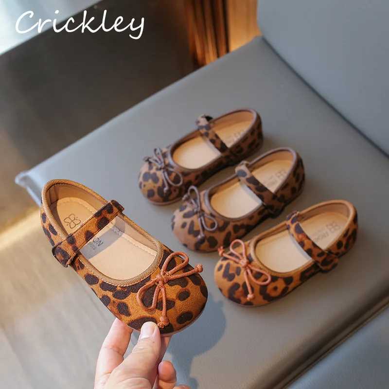 Leopard Printed Kids Flats Shoes Bow Shallow Hook Loop Baby Girls Fashion Shoes PU Soft Sole Toddler Children Mary JanesT250306