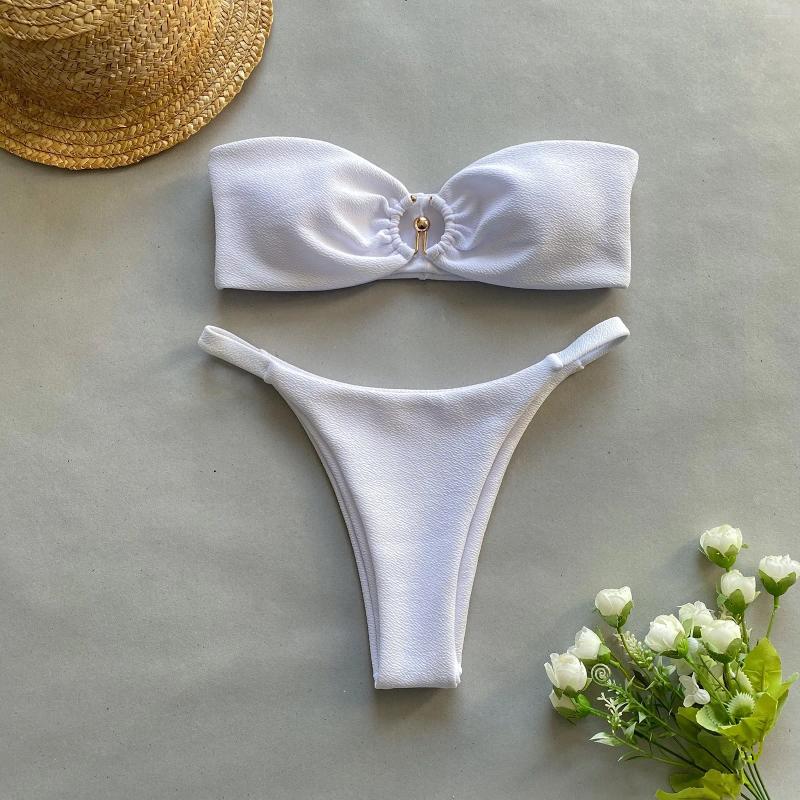 Women's Swimwear Bandeau 2025 Women Micro Bikini Set White Swimsuit Sexy Strapless Push Up Bathing Suits Backless Beachwear Monokini