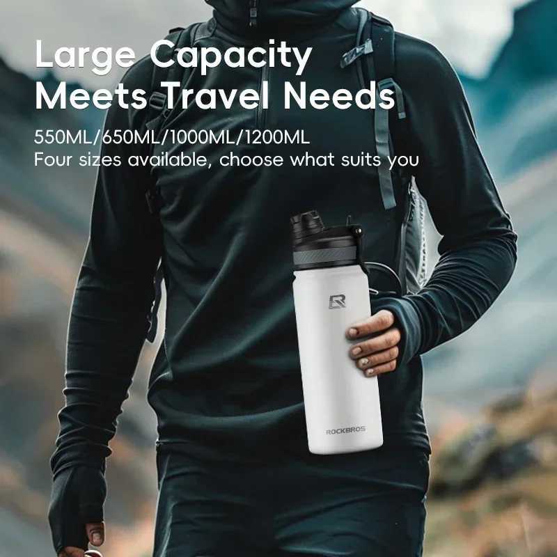 ROCKBROS L Thermal Water Bottle Sports Water Bottle Non Slip 304 Stainless Steel Cold And Hot Thermo Cup Cycling Hiking EquipW250306