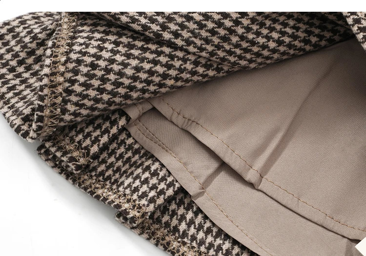 Y2K Low Rise Houndstooth Mini Skirt with Belt Woolen Pleated Mini Skirt Ladies Autumn Winter Outfit 250228