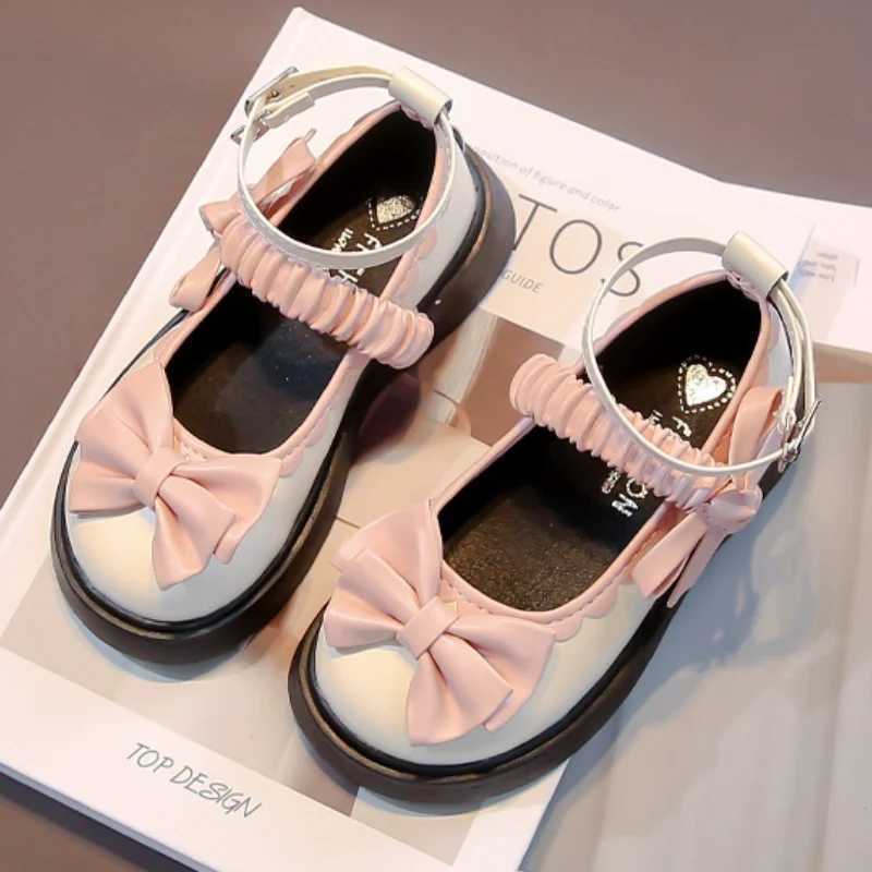 Girls Leather Shoes Fashion Lolita Mary Janes Autumn Pu Leather Kids Flat Shoes Bowknot Sweet Princess Girls Comfy School ShoeT250306