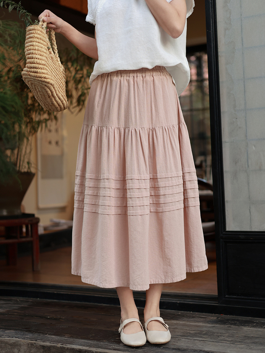 X1230 New season skirt for women with elastic waist pink A-line skirt temperament versatile ladies skirt