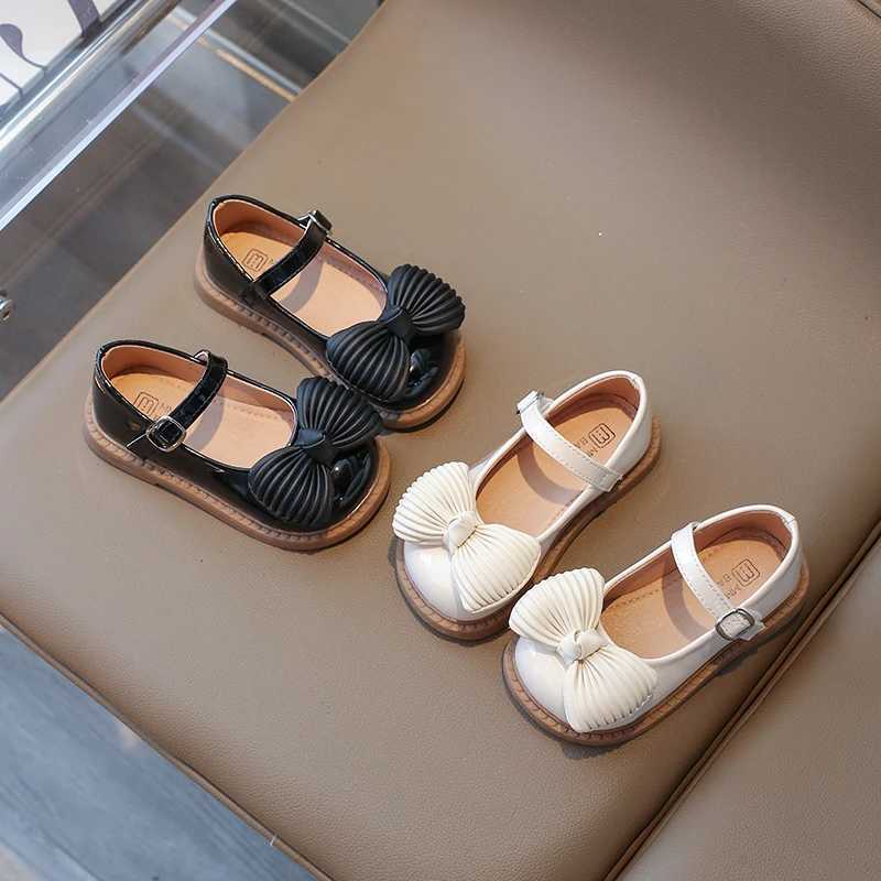 Toddler Girls Mary Janes Bowtie Patent Leather Sweet Children Leather Shoe Round Toe Elegant Hook-loop Kids Flat Shoe 21-30T250306