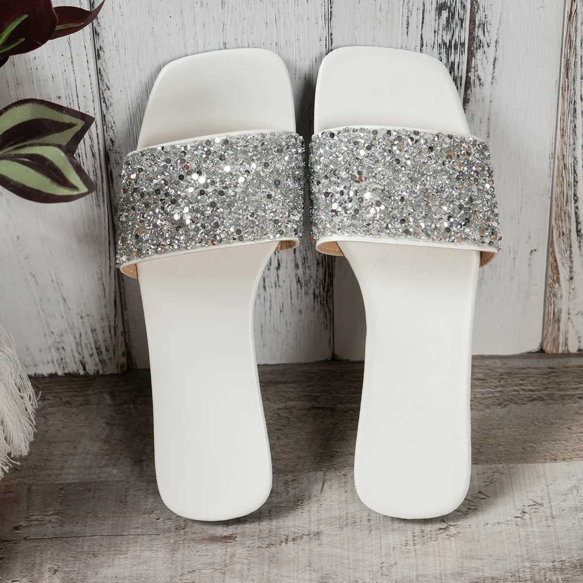 Flat Slippers for Women 2025 Summer Designer Big Size Rhine Flip-flops Ladies Women Casual Sequin Slipper Shoes Women Y250306