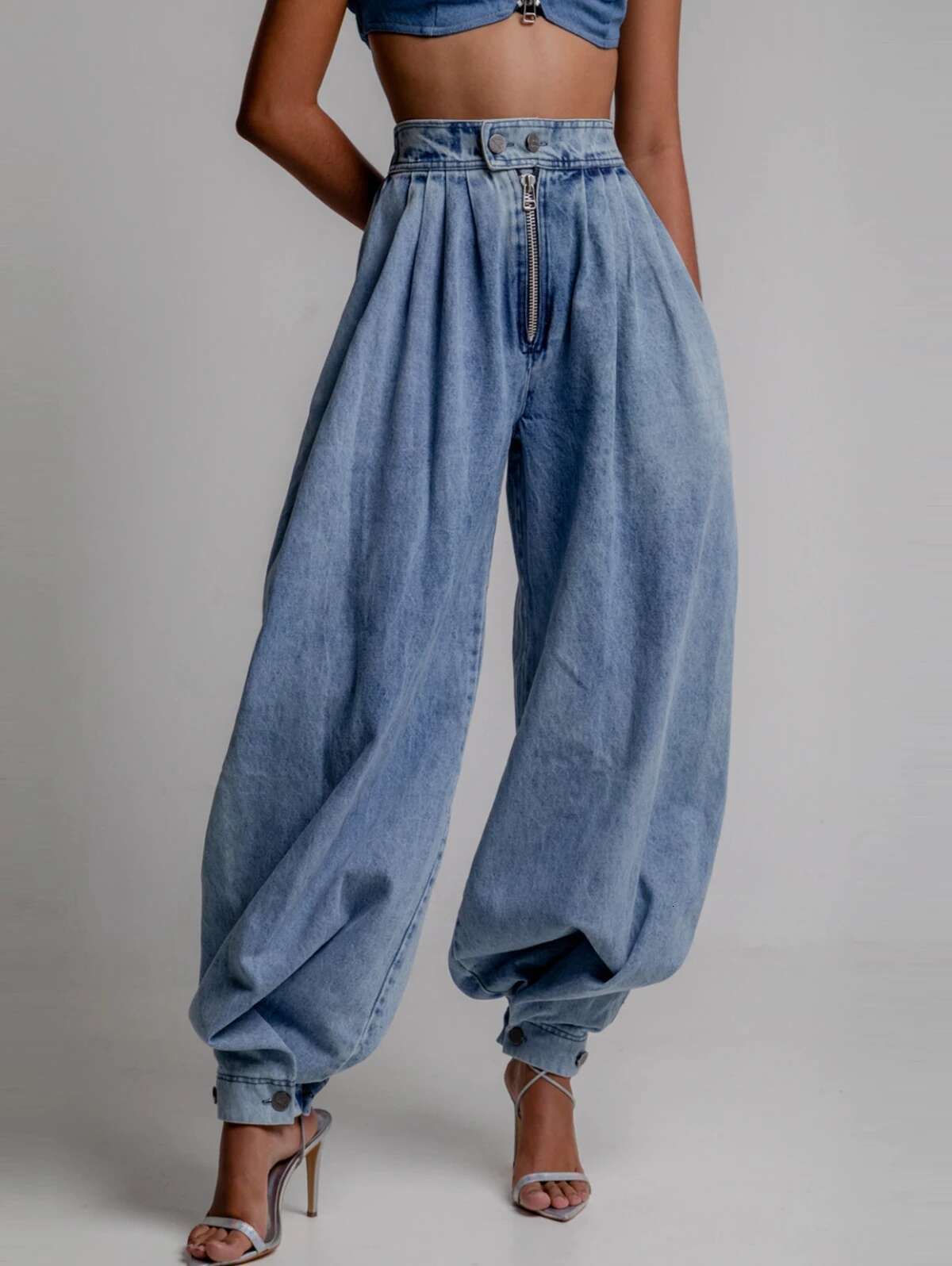 Women Spring High Waist Zipper Loose Harem Trousers Jeans Female Vintage Balloon Ladies Casual Denim Pants