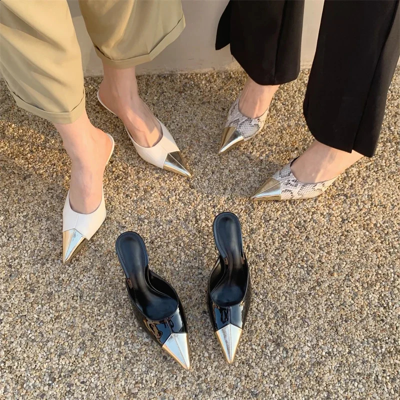 Eilyken Spring Fashion Serpentine Pointed Toe Women Slippers Sexy Thin Heels Sandals Stripper Banquet Mule Female Shoes 250305