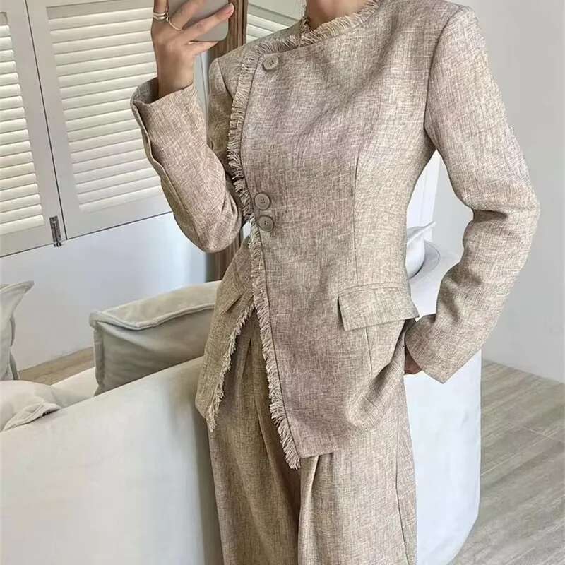 2025 New Women Spring And Autumn Two Pieces Design Jacket With Casual Fringes + Pants Set