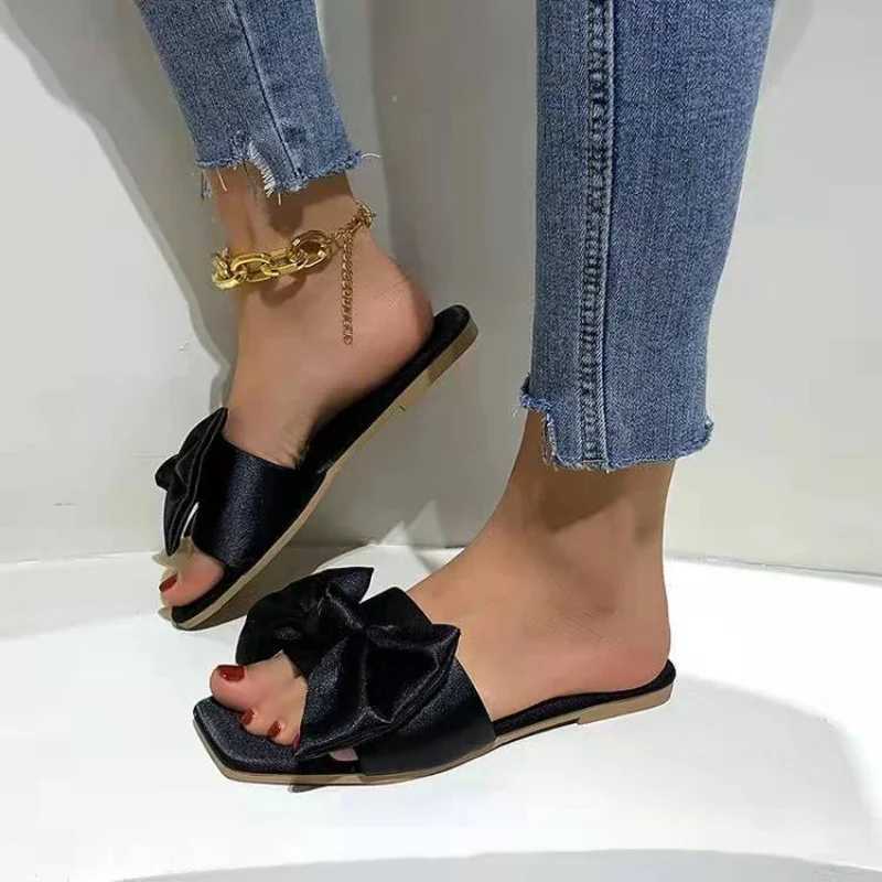 2024 Luxury Design Open Toe Slide Indoor Fi Casual Sandal Slide Portable Bow Flat Temperature Slide Y250306