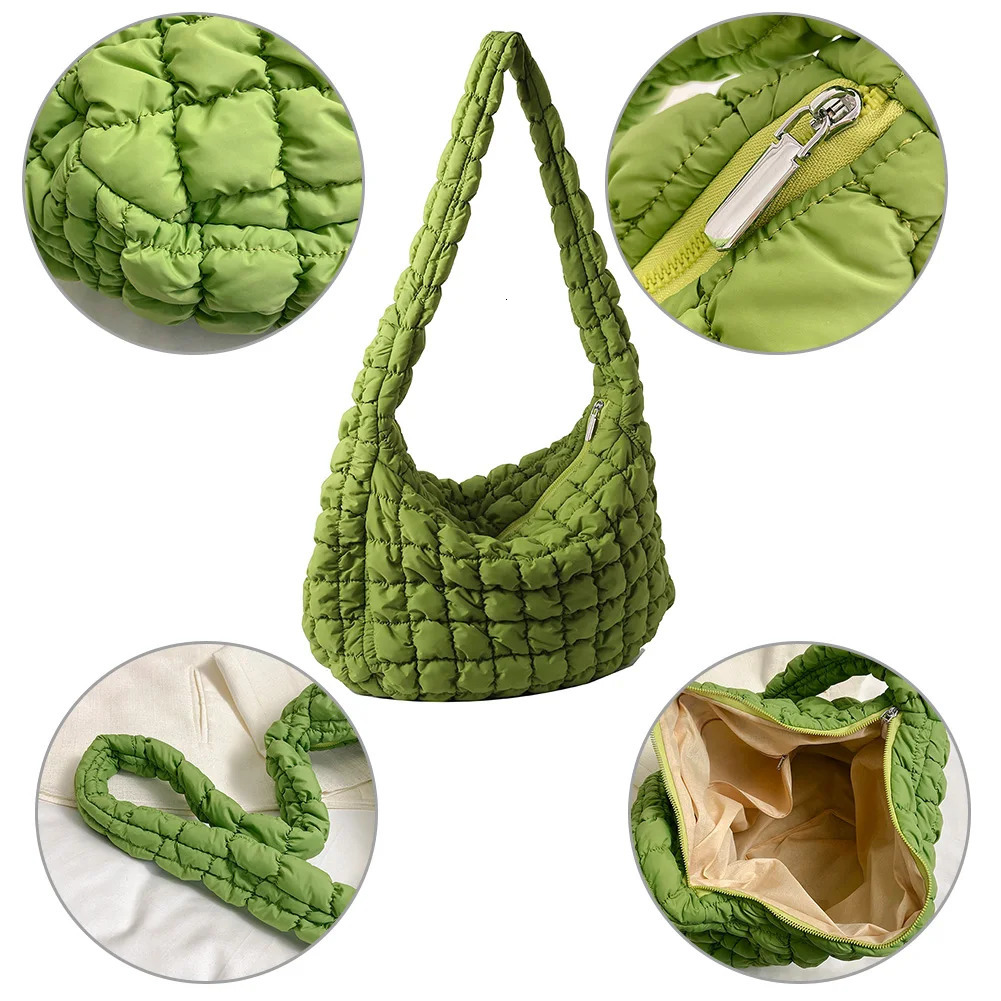 Ladies Crossbody Bag Quilted Pleated Satchel Bag Fashion Cloud Bag Women Girl Large Capacity Cotton Padded Tote Bag For Vacation 250306