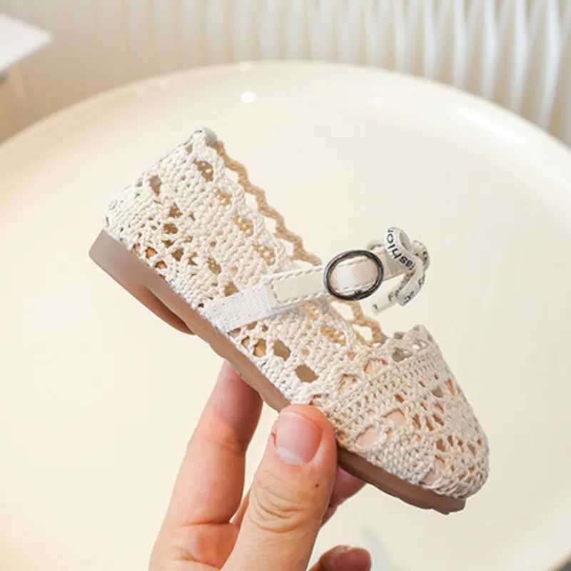 Bow Mesh Girls Flats Shoes Hollow Out Lace Solid Kids Princess Shoes Hook Loop Non Slip Toddler Children Fashion ShoesT250306