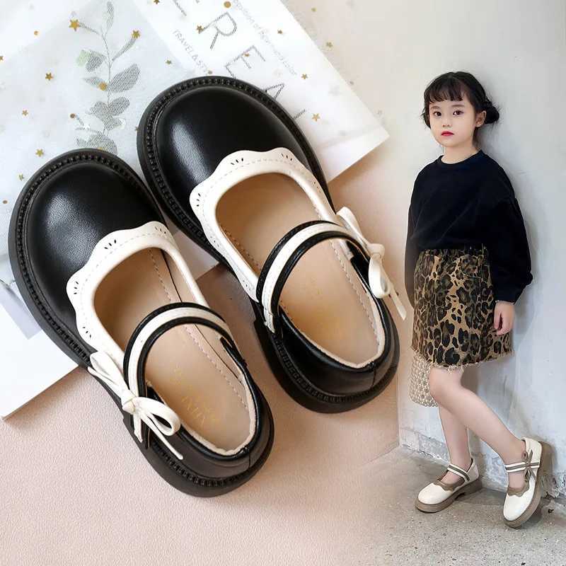 Fashion Girl School Shoes Patchwork Kid Princess Shoes for Children Shallow Toddler Ruffled Edge Leather Shoes Causal Mary JanesT250306