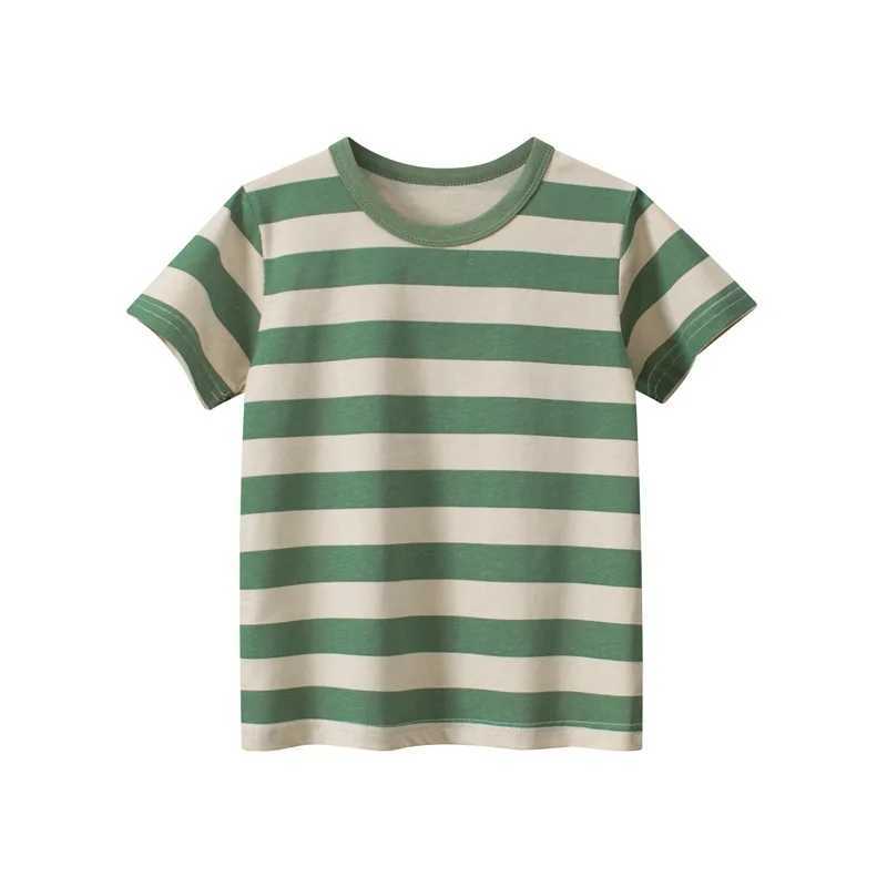 Children Striped T-Shirts 2023 Summer Short Sleeve Clothes for Boy 100% Cotton Kids Girls Casual Sport Top TeesT250306