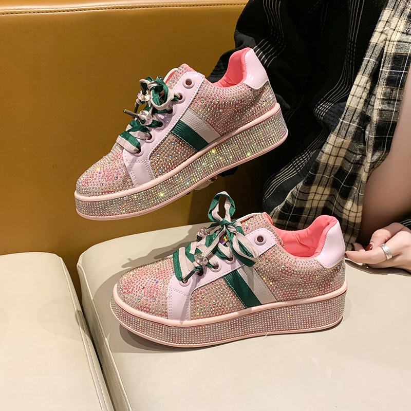 Women's Designer Shoes Luxury Platform Sneakers Top Quality Sneakers Women Skating Shoes Crystal Fashion Shiny Women's Casual Shoes Lace up 