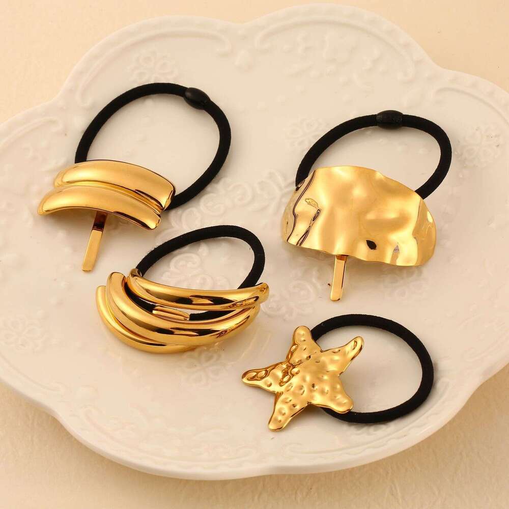New minimalist stainless steel headband, fashionable and high-end style, ponytail tied hair tie, black headband