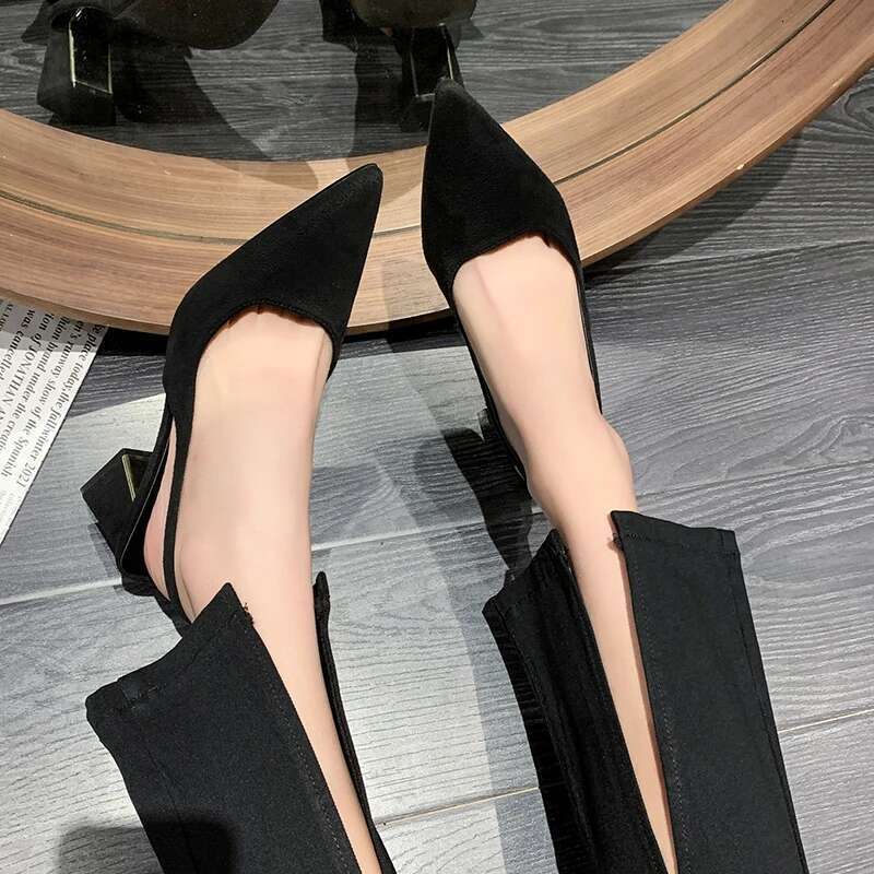 Black Summer New Fashion Women's Sandals Pointed Pumps Women Office Dress Sexy Square Heel High Shoes