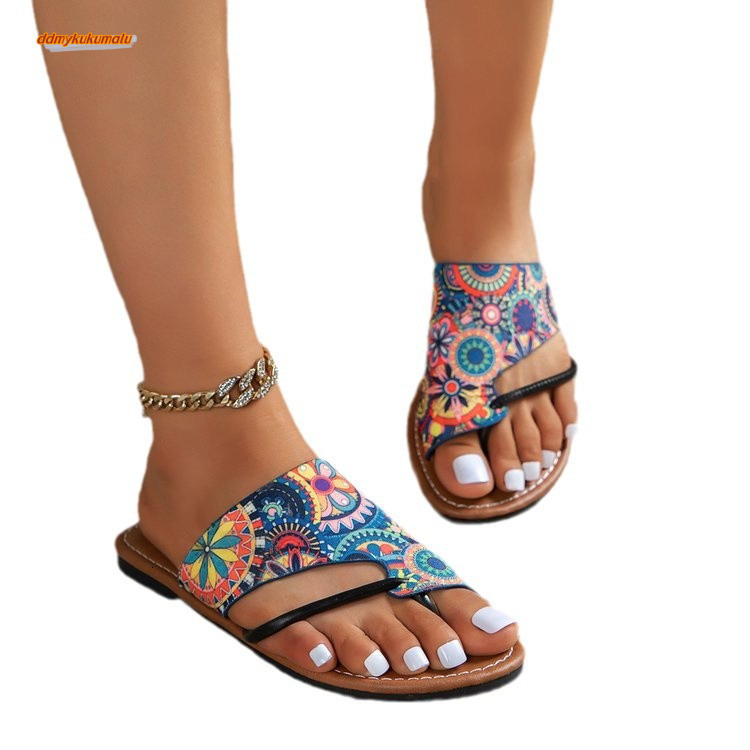 Sunflower Bohemian Style Set, Toe Fish Mouth Flat Beach Sandals, Summer Large Women's Shoes #ddmykukumalu