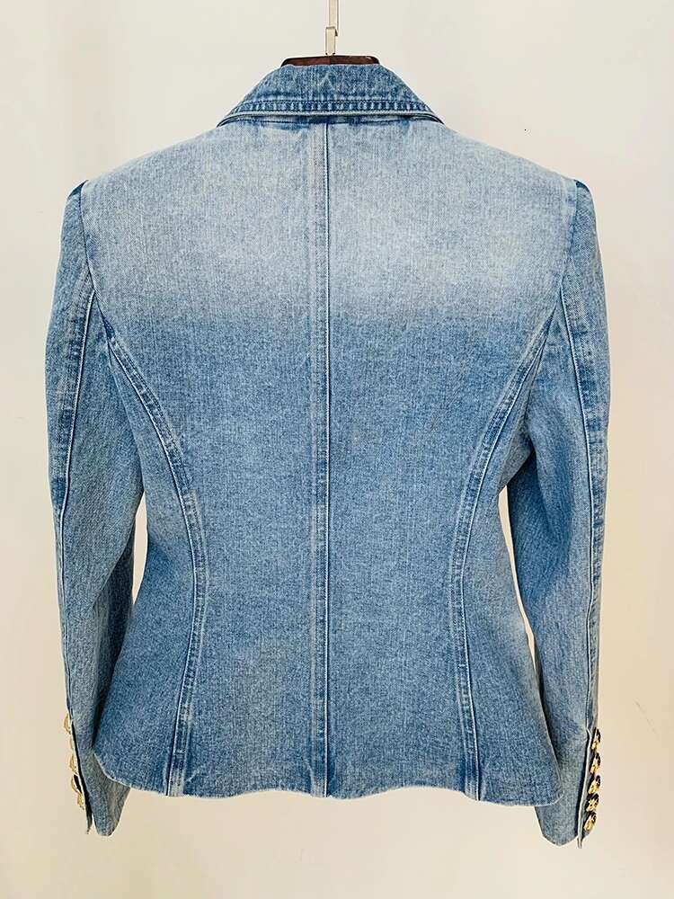 HIGH Quality 2025 Newest Designer Jacket Women's Slim Fitting Double Breasted Lion Buttons Denim Blazer