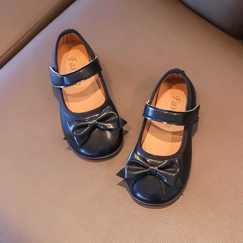 Top New Baby Girls Shoes Kids Bow-knot Princess Shoes For Wedding Party Dance Student Leather Shoes Red Black WhiteT250306
