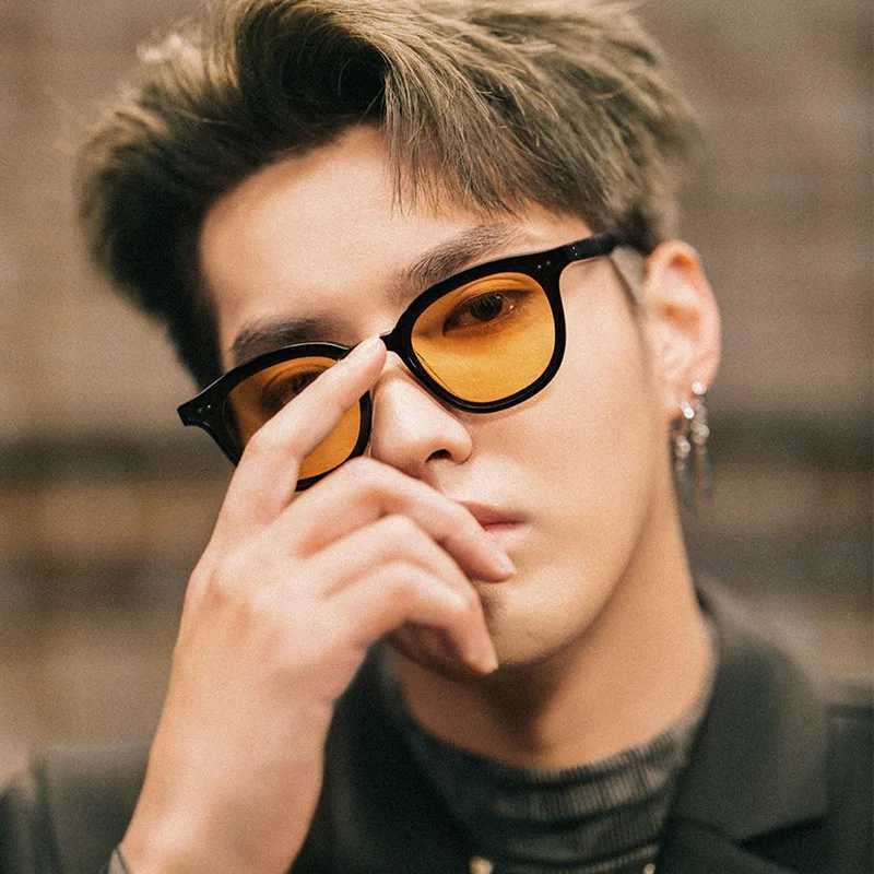 Riveted square frame sunglasses mens gray orange lenses UV400 protective glasses fashionable design Gafas De SolXJ250306