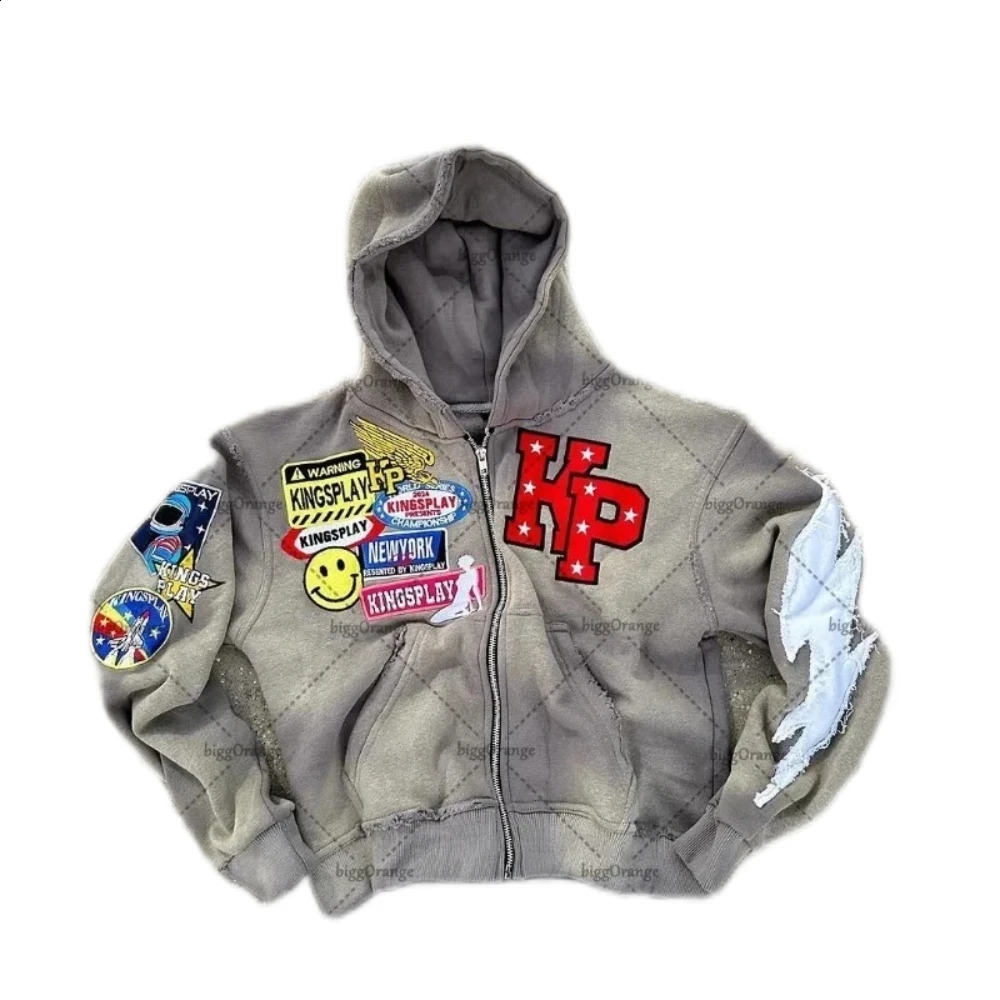 Y2k Autumn Retro Patchwork Letter Hoodie American Colorful High Street Hip-hop Casual Oversize Sweatshirt Zip Up Hoodie 250305