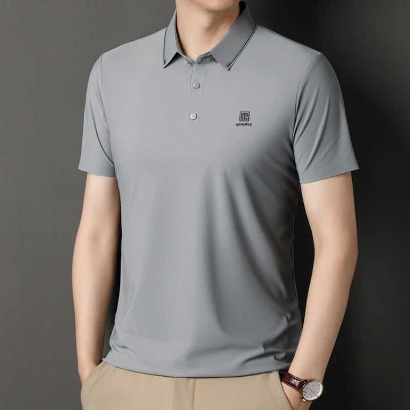 Grey mens cool shirt business casual polo shirt 2024 summer new seamless T-shirt fashionable and popular lapel short sleeved shirt X250306