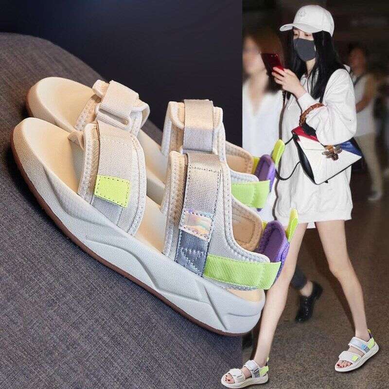 Sports Sandals for Women, Spring and Autumn 2025 New Edition, Internet Red Thick Casual Women's Shoes, Flat Soft Bottom Magic Sticker Beach Shoes