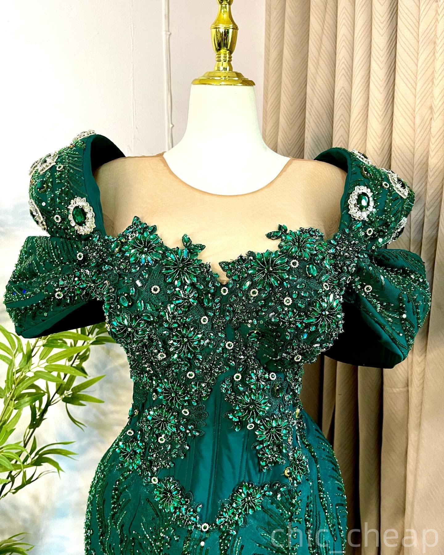 Dark Green Mermaid Prom Dresses 2025 Beaded Crystals Sequined Evening Formal Party Second Birthday Engagement Gowns Plus Size Dress For Special Occasi