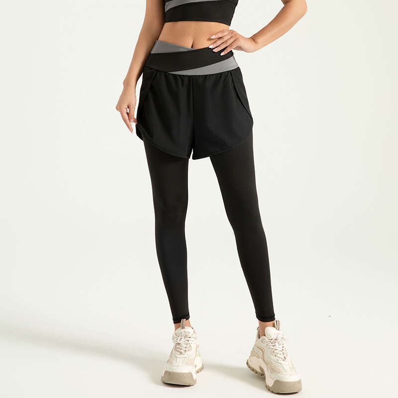 Special Area Color Blocking Fake Two-Piece With Anti Glare Running High Waisted Waist Contraction And Nude Feeling Exercise Yoga Pants KLMY