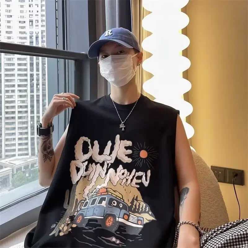 American Style High Street Tank Top Men Summer Ins Trendy Brand Web Sleeveless T-shirt Sports Basketball Fitness Shoulder VestT250318