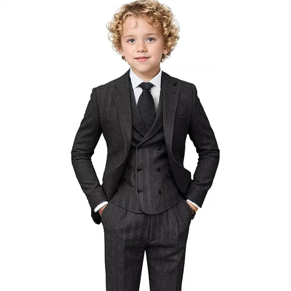 Boys Tweed Suit 3 Piece Tuxedo Suit for Boys Two Button Suits Jackets Vest Pants Set for Kid 250305