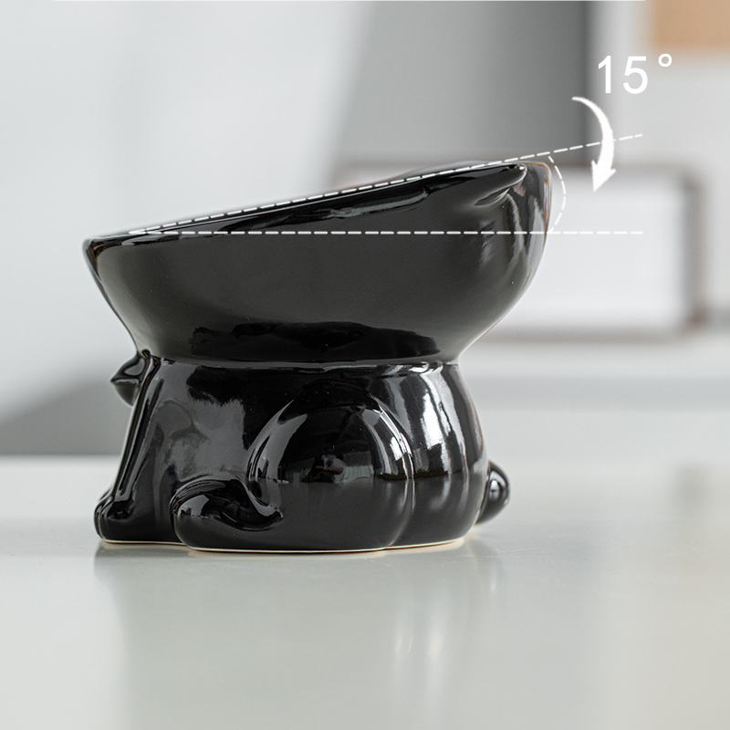 Cat Food Bowl, 150ML Ceramic Elevated Kitten Water Bowl, 15° Tilted Raised Pet Feeder, Anti Vomiting and Whisker Friendly Dishes for Fat Faced, Cat, K