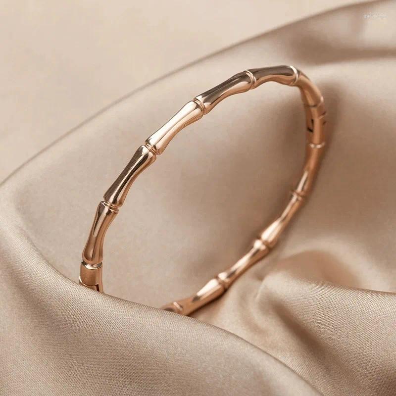 Bangle Bamboo Joint Stainless Steel Bangles For Women Smooth Metal Openable Bracelets Jewelry Gift Luxury Brand