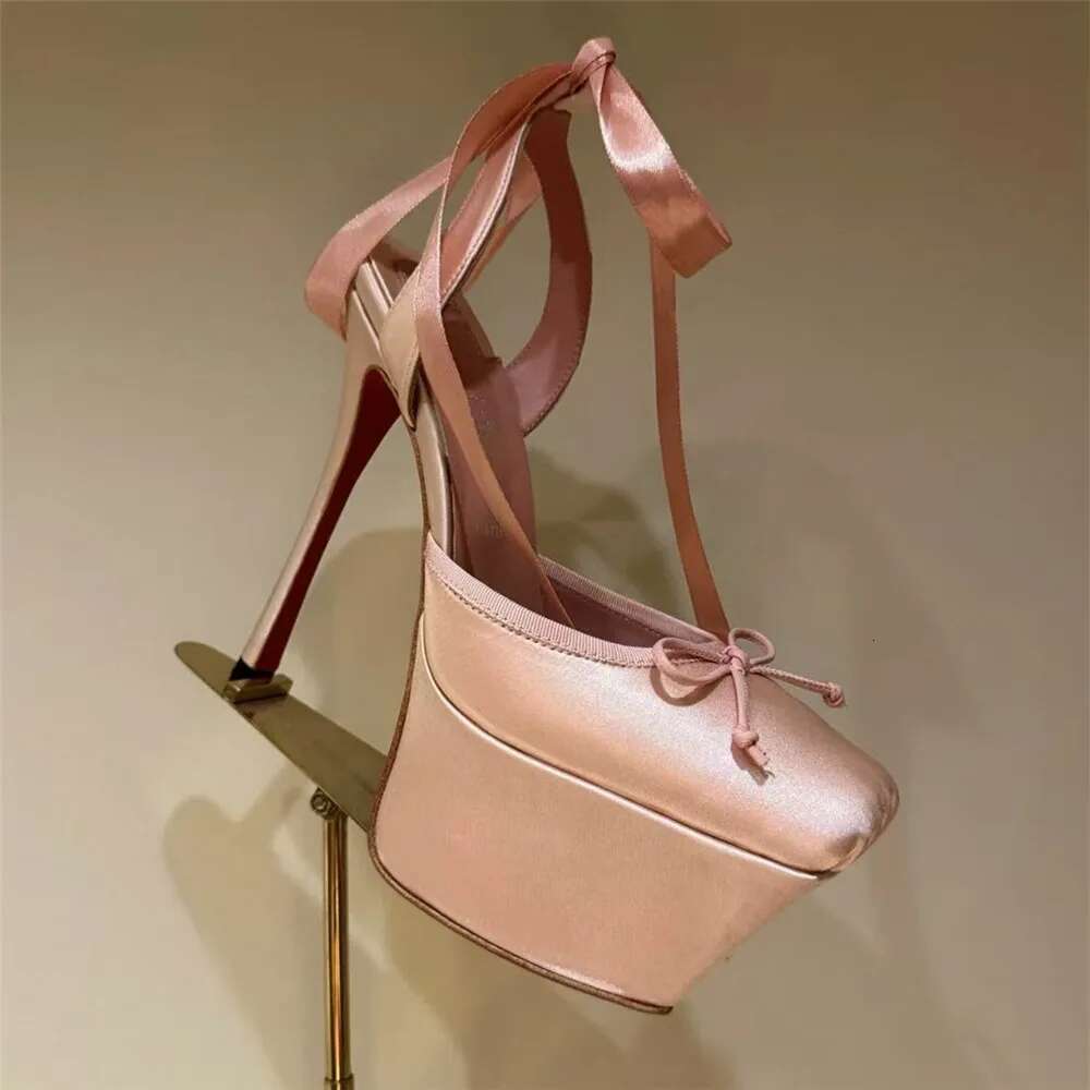 Brand High Heeled Platform Shoes Fashion Woman's Square Toe Thick Bottom Butterfly-Knot Pumps Women Dance Sandals