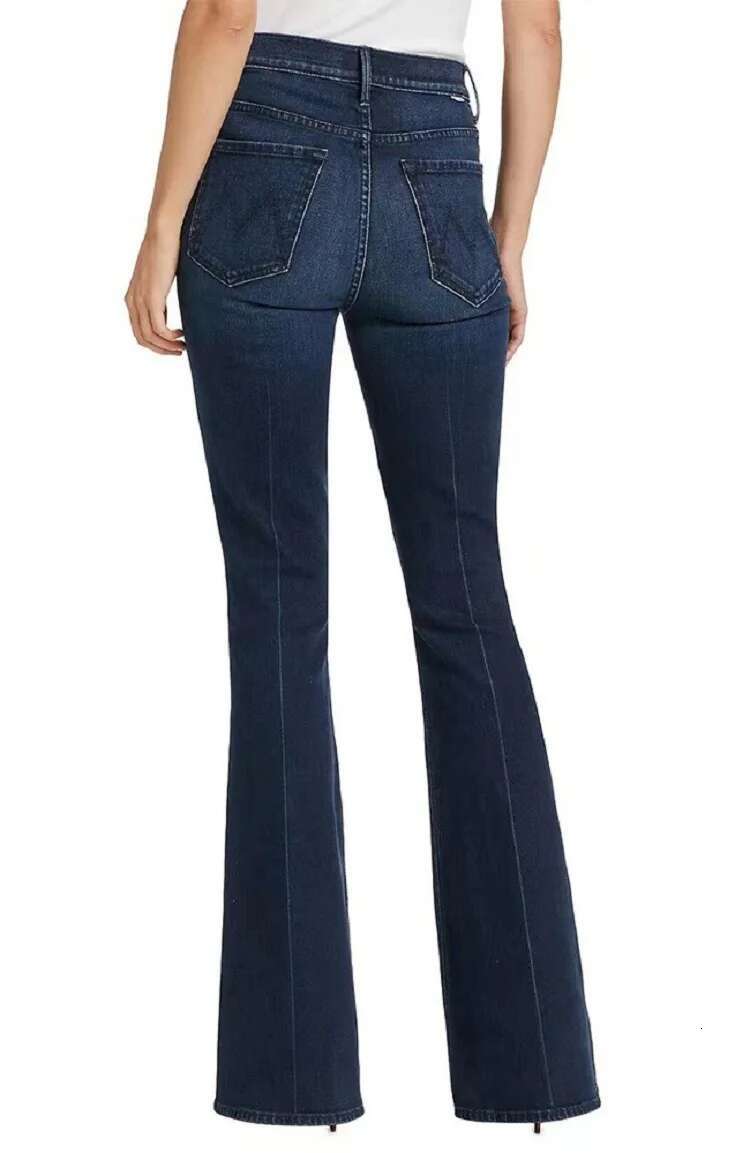 2024 Spring New High Waist Dark Blue Mide Slim Fit Flared Denim Women's Pants Trousers