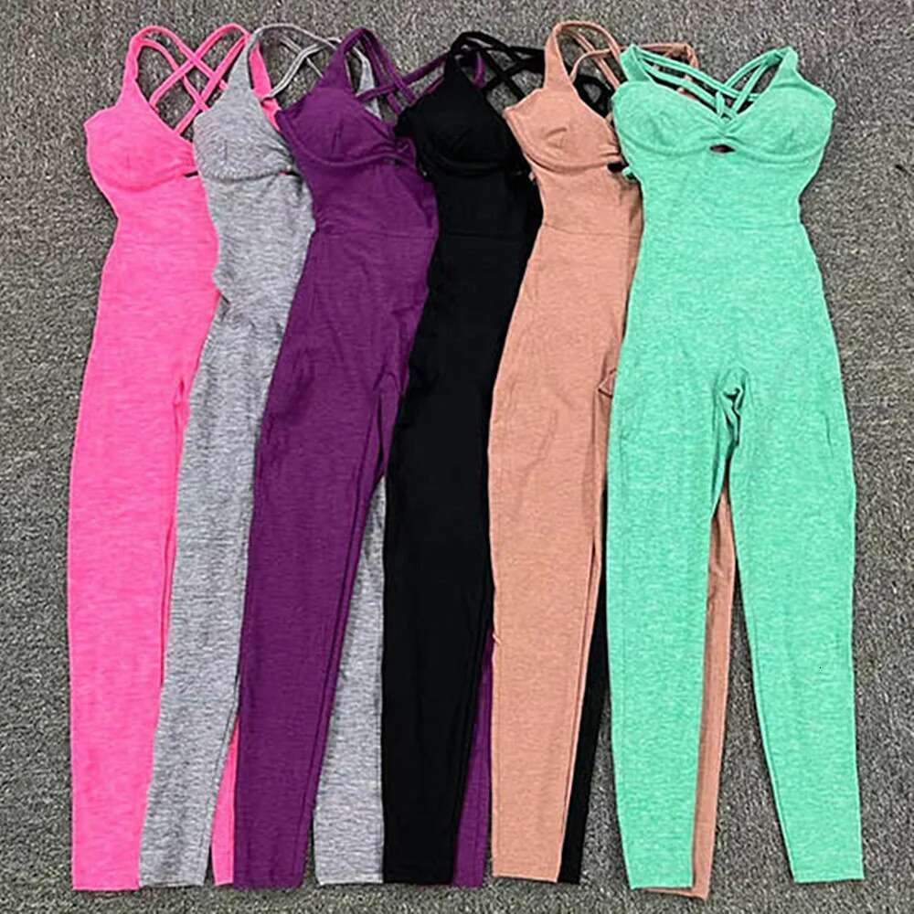 New Nylon Pad Women Yoga Set Rompers One Piece Jumpsuit Gym Exercise Sports Bra Romper Fiess Shorts Sportwear Active Suit KLMY