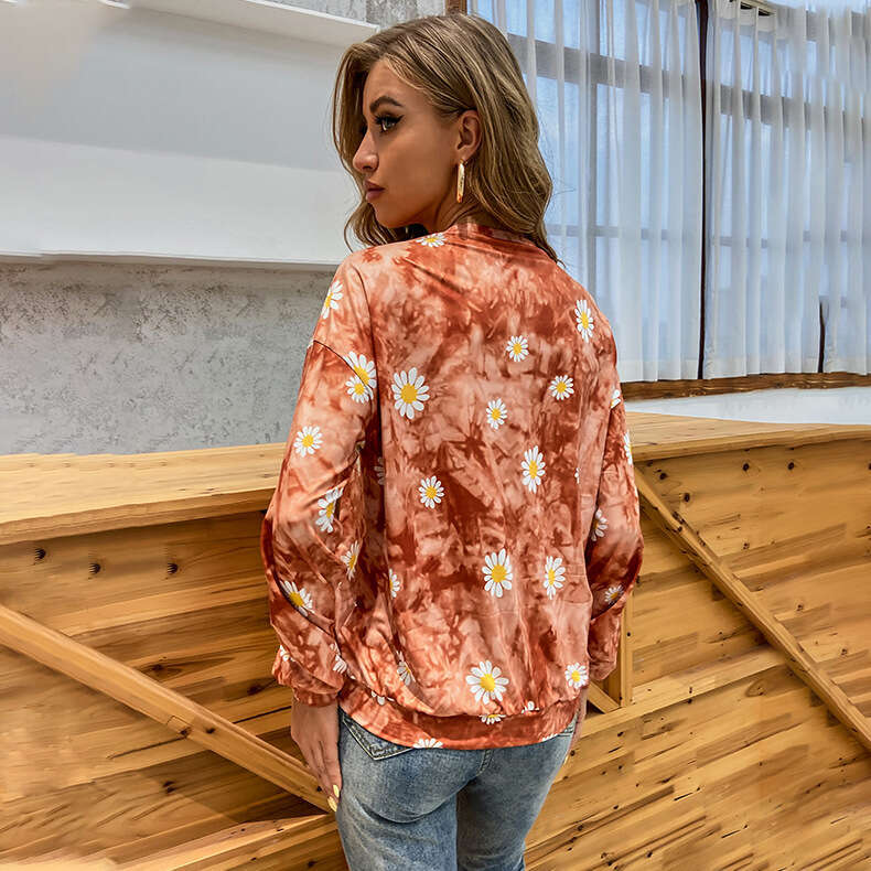 Autumn New Daisy Ins Casual Loose Long Sleeved Tie Dye Texture Hoodie For Women KLMY