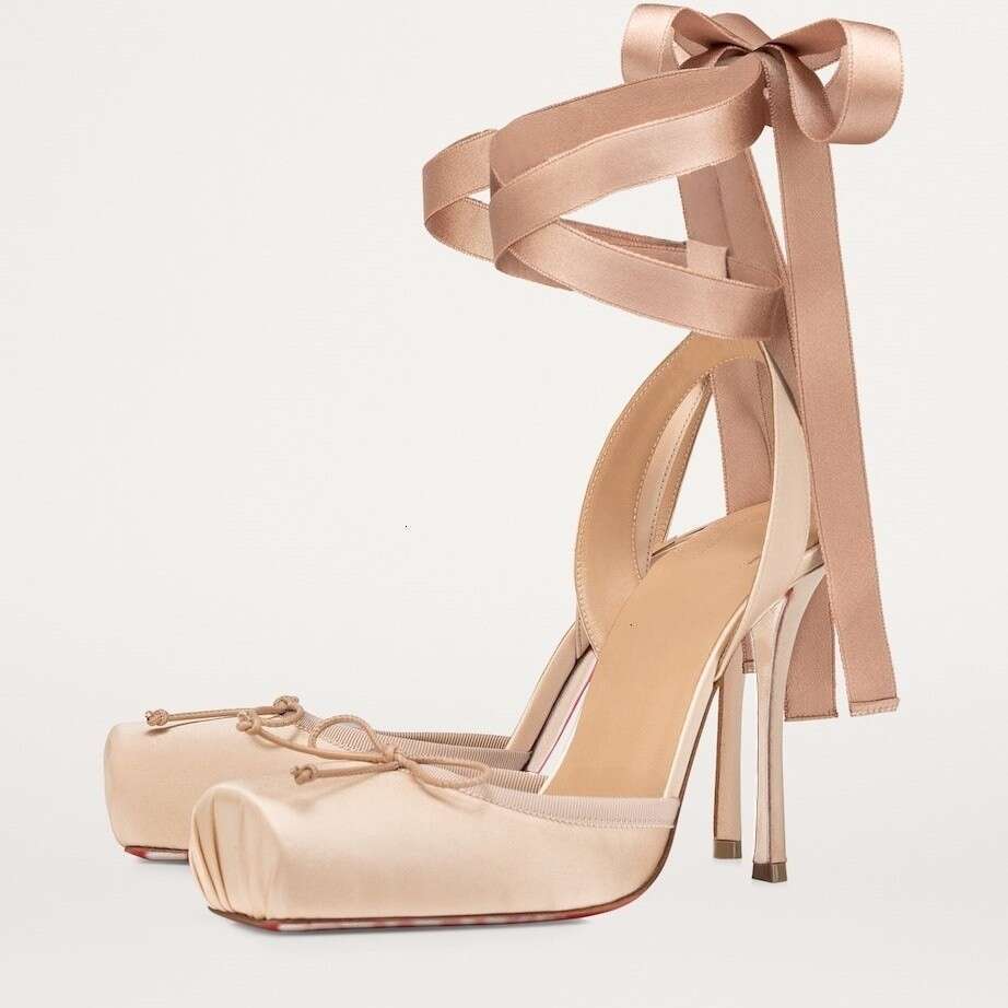 Pin Pig Nosed Ballet High Heeled Shoes With Thin Heels Shallow Mouth Square Bow Sexy Headband And Empty Doll Sandals KQ