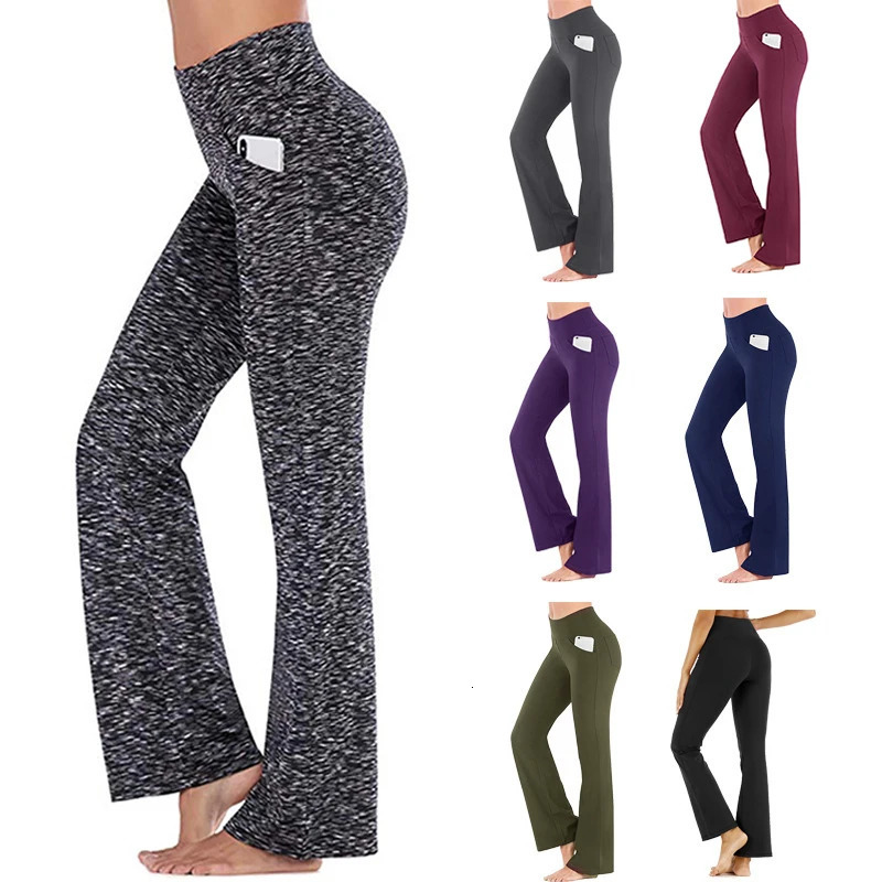 Straight Flare Pants High Waist Casual Women Clothes Yoga Pant Elastic Solid Basics Trouser Slim AnkleLength Simple 250306