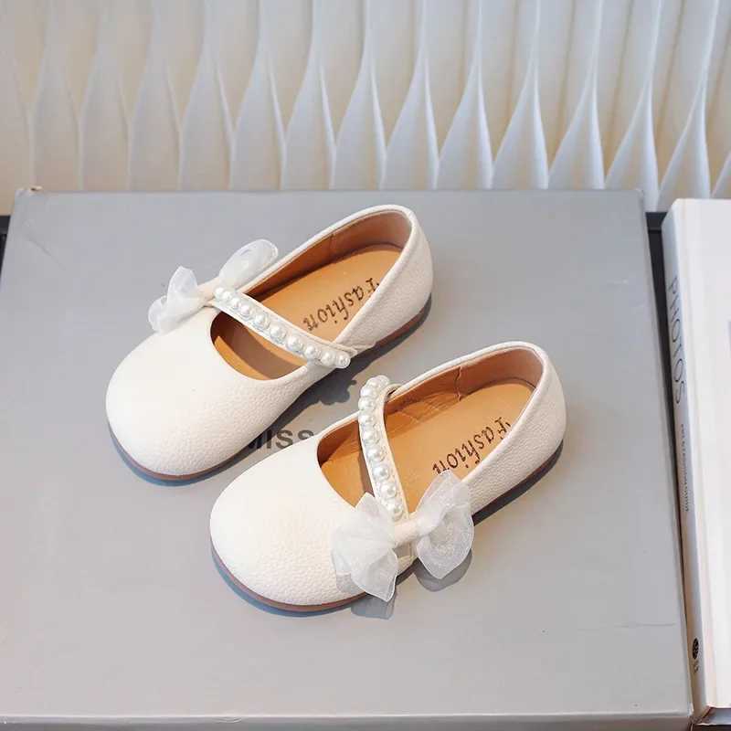 Children Casual Shoes for Girls Pearls Chic 2024 New Summer Elegant Princess Mary Jane Shoes Simple Platform Non-slip Kids ShoesT250306