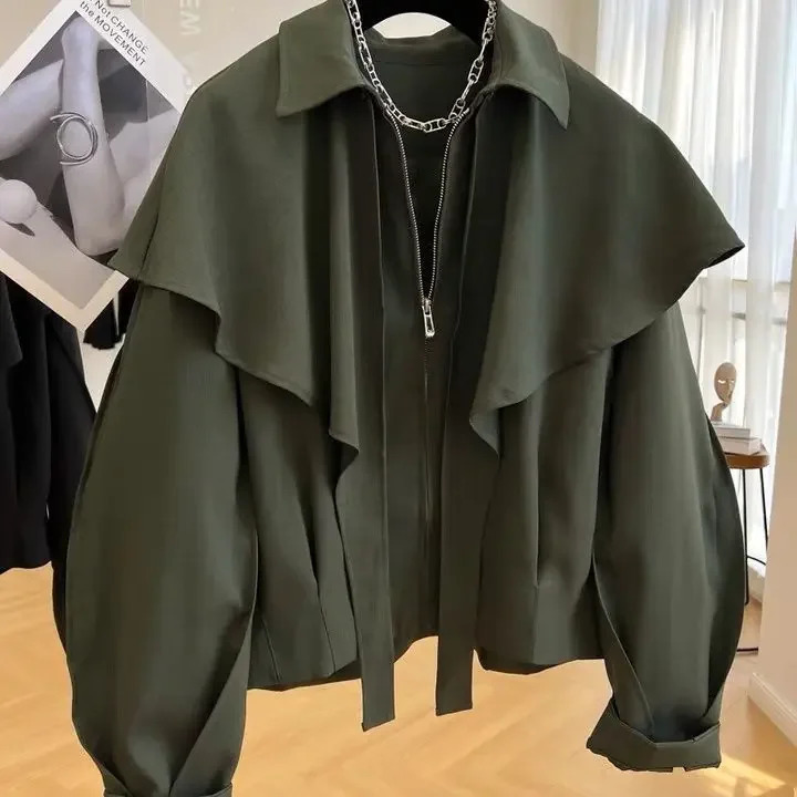 Korean Fashion Cloak Casual Capes Jacket Womens Autumn Winter Top Fall Outfits Y2k Streetwear in Outerwear Goth 250306