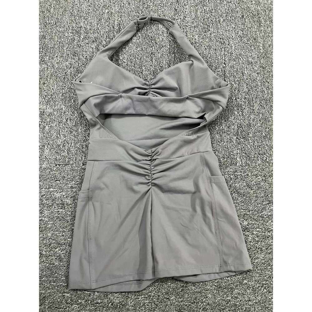 Pad Nylon Women Bodysuit Fiess Suede Yoga Adjustable One-Piece Shorts Set Pockets Gym Sports Push Up Cycg Jumpsuit KLMY