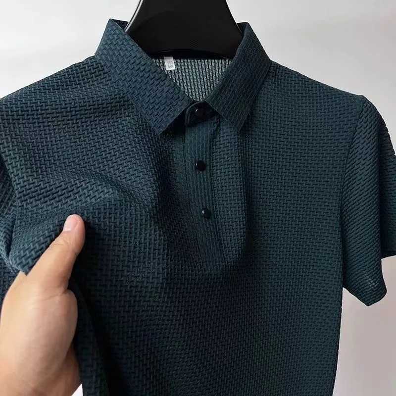 Summer New Ice Silk Breathable Polo Shirt Mens Summer Casual Fashion Versatile Trend Button Fashion Plus Size Short Sleeve T-Sh X250306