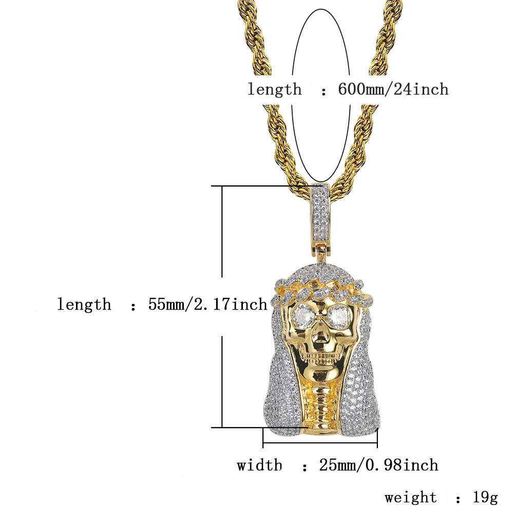 Hip Hop Gold Skull Pendant Necklace 18K Gold Plated TopBling Full Zircon Cool Men Rap Jewelry
