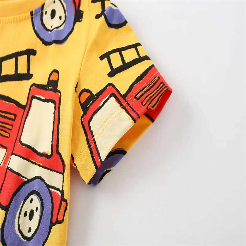 Jumping Meters 3-8T 100% Cotton Boys Kids Tees Firetrucks Print Fashion Summer Girls Tshirts Baby Clothes Childrens Tees TopsT250306